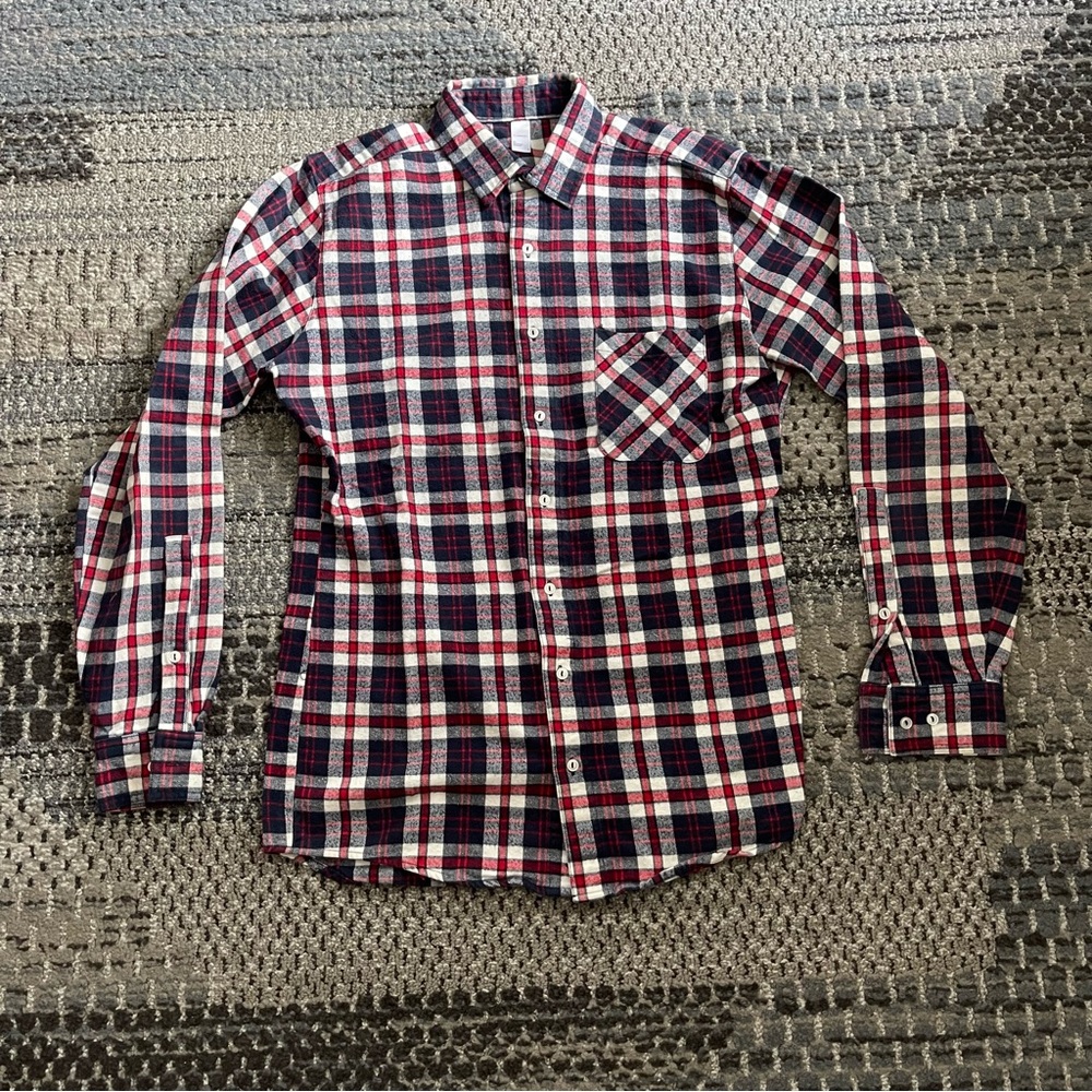 Men’s Flannel by American Apparel Fitted Long Sleeve Button Down Plaid Sz Small
